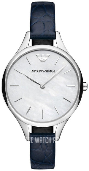  Shop Authentic Emporio Armani Aurora Quartz Mother Of Pearl White Dial Blue Leather Strap Watch For Women - AR11090 - Luxxuri