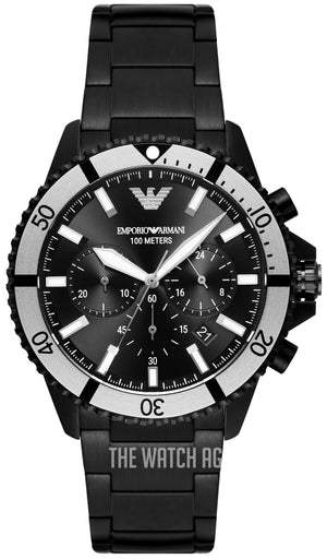  Shop Authentic Emporio Armani Diver Chronograph Black Dial Black Steel Strap Watch For Men - AR80050 - Luxxuri