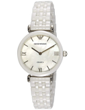  Shop Authentic Emporio Armani Giannti T Bar Quartz Mother of Pearl Dial White Steel Strap Watch For Women - AR1485 - Luxxuri