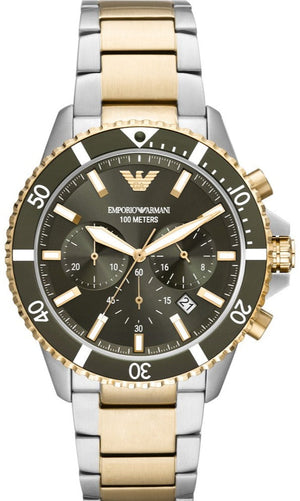  Shop Authentic Emporio Armani Diver Chronograph Green Dial Two Tone Steel Strap Watch For Men - AR11361 - Luxxuri