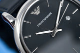  Shop Authentic Emporio Armani Classic Quartz Blue Dial Black Leather Strap Watch For Men - AR1731 - Luxxuri