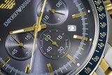  Shop Authentic Emporio Armani Tazio Chronograph Blue Dial Gold & Silver Stainless Steel Strap Watch For Men - AR8030 - Luxxuri