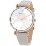  Shop Authentic Emporio Armani Gianni T Bar Quartz Mother of Pearl Dial White Leather Strap Watch For Women - AR1965 - Luxxuri