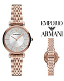  Shop Authentic Emporio Armani Gianni T-Bar Crystals Silver Dial Rose Gold Steel Strap Watch For Women - AR11446 - Luxxuri