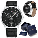  Shop Authentic Tommy Hilfiger Brad Chronograph Black Dial Black Leather Strap Watch For Men - 1710391 - Luxxuri