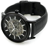  Shop Authentic Emporio Armani Meccanico Automatic Black Dial Black Leather Strap Watch For Men - AR60042 - Luxxuri
