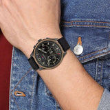  Shop Authentic Tommy Hilfiger Asher Chronograph Black Dial Black Leather Strap Watch For Men - 1791854 - Luxxuri