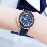  Shop Authentic Swarovski Crystalline Aura Blue Dial Blue Leather Strap Watch for Women - 5519447 - Luxxuri