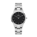 Daniel Wellington Iconic Link Black Dial Silver Steel Strap Watch For Women - DW00100342