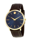  Shop Authentic Movado Ultra Slim Blue Dial Brown Leather Strap Watch For Men - 0607088 - Luxxuri