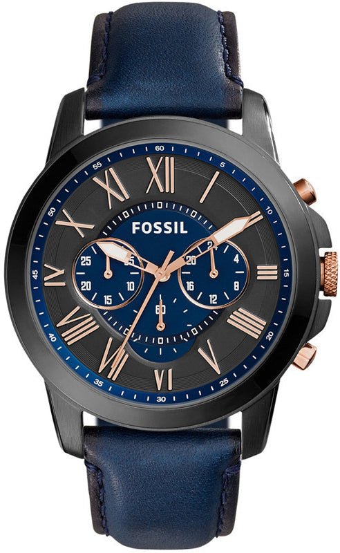  Shop Authentic Fossil Grant Chronograph Black Dial Blue Leather Strap Watch for Men - FS5061 - Luxxuri