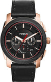 Fossil Machine Chronograph Black Dial Black Leather Strap Watch for Men - FS5120