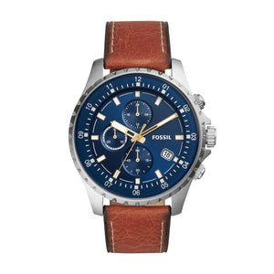  Shop Authentic Fossil Dillinger Luggage Chronograph Blue Dial Brown Leather Strap Watch for Men - FS5675 - Luxxuri