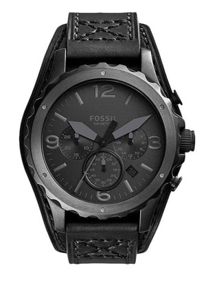  Shop Authentic Fossil Nate Chronograph Black Dial Black Leather Strap Watch for Men - JR1510 - Luxxuri