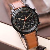  Shop Authentic Fossil Goodwin Luggage Chronograph Black Dial Brown Leather Strap Watch for Men - FS5501 - Luxxuri