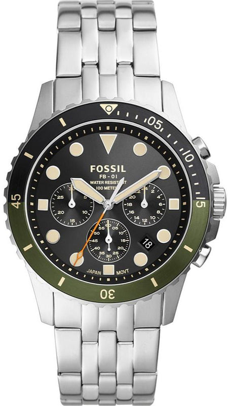  Shop Authentic Fossil FB-01 Chronograph Black Dial Silver Steel Strap Watch for Men - FS5864 - Luxxuri