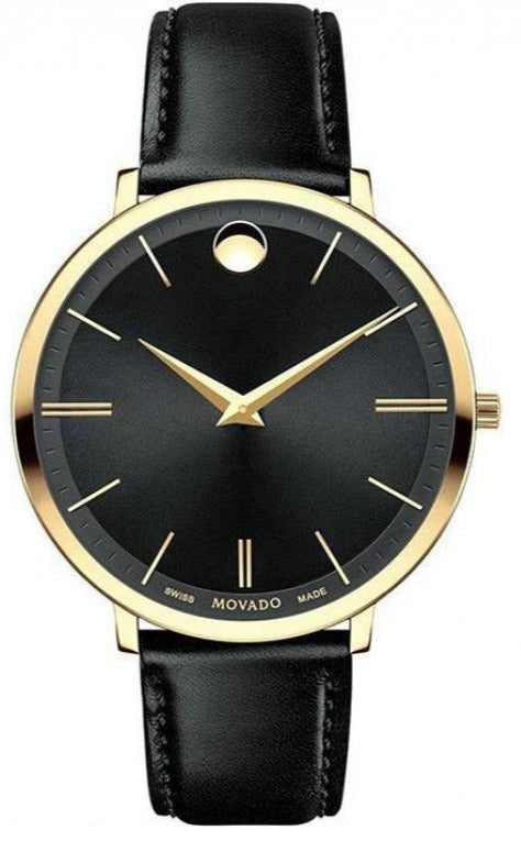  Shop Authentic Movado Ultra Slim Black Dial Black Leather Strap Watch For Men - 0607087 - Luxxuri