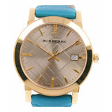  Shop Authentic Burberry The City Gold Dial Blue Leather Strap Watch for Women - BU9018 - Luxxuri