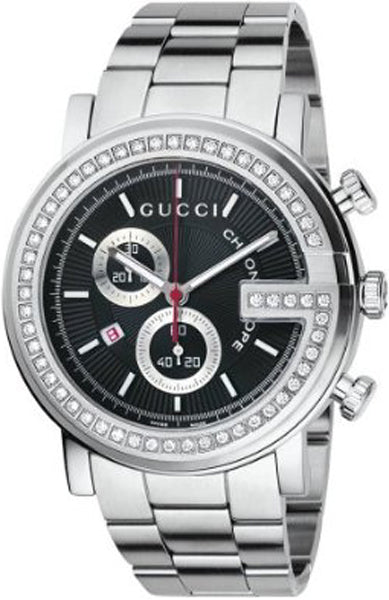  Shop Authentic Gucci G Chrono Diamonds Black Dial Silver Steel Strap Watch For Men - YA101324 - Luxxuri