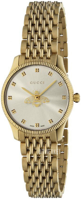  Shop Authentic Gucci G Timeless Quartz Mother of Pearl Dial Gold Steel Strap Watch For Women - YA1265021 - Luxxuri