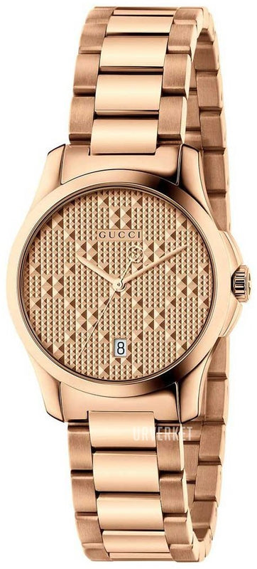  Shop Authentic Gucci G Timeless Quartz Rose Gold Dial Rose Gold Steel Strap Watch For Women - YA126567 - Luxxuri