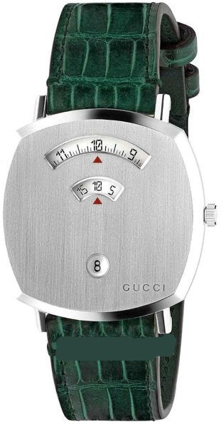  Shop Authentic Gucci Grip Quartz Silver Dial Green Leather Strap Watch For Women - YA157414 - Luxxuri