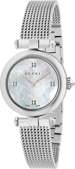  Shop Authentic Gucci Diamantissima Quartz Diamonds Mother of Pearl Dial Silver Mesh Bracelet Watch for Women - YA141504 - Luxxuri