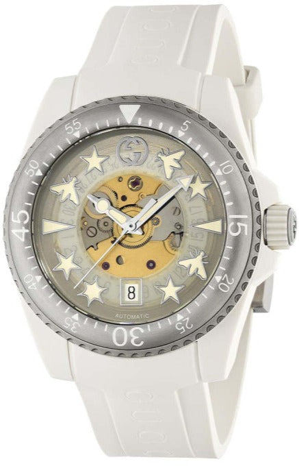  Shop Authentic Gucci Dive Automatic Transparent Dial White Rubber Strap Watch For Men - YA136343 - Luxxuri