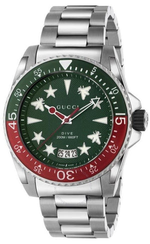  Shop Authentic Gucci Dive Quartz Green Dial Silver Steel Strap Watch For Men - YA136222 - Luxxuri