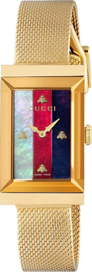  Shop Authentic Gucci G-Frame Mother of Pearl Dial Yellow Gold Mesh Bracelet Watch For Women - YA147410 - Luxxuri