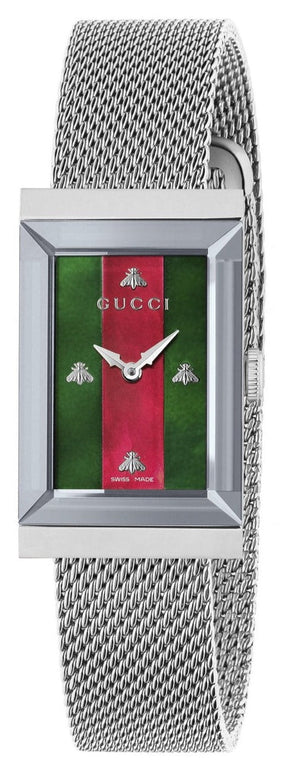  Shop Authentic Gucci G Frame Red and Green Dial Silver Mesh Bracelet Watch For Women - YA147401 - Luxxuri