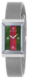 Gucci G Frame Red and Green Dial Silver Mesh Bracelet Watch For Women - YA147401