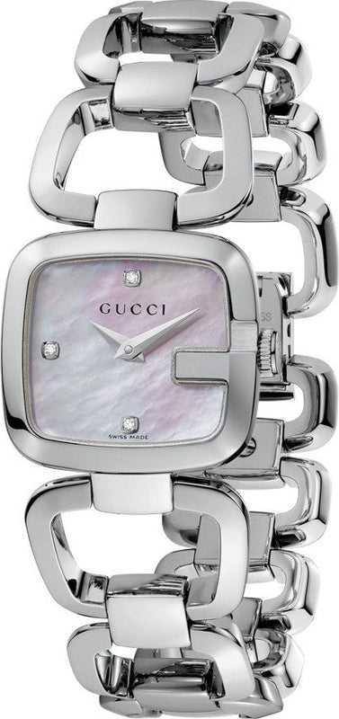  Shop Authentic Gucci G Gucci Diamonds Mother of Pearl Dial Silver Steel Strap Watch For Women - YA125502 - Luxxuri