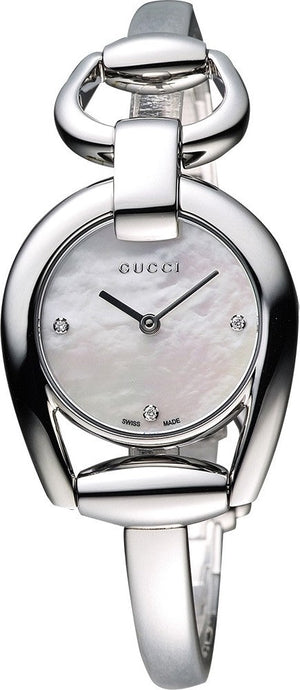  Shop Authentic Gucci Horsebit Collection Diamonds Mother of Pearl Dial Silver Steel Strap Watch For Women - YA139506 - Luxxuri