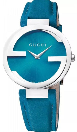  Shop Authentic Gucci Interlocking Quartz Blue Dial Blue Leather Strap Watch For Women - YA133315 - Luxxuri