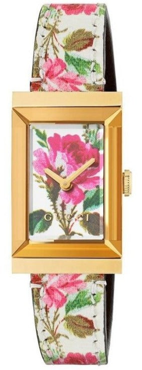  Shop Authentic Gucci G-Frame Floral Mother of Pearl Dial White Leather Strap Watch For Women - YA147406 - Luxxuri