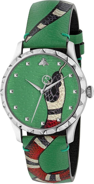  Shop Authentic Gucci G Timeless Le Marche Des Merveilles Green Dial Green Leather Strap Watch for Women - YA1264081 - Luxxuri