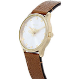 Shop Authentic Gucci G Timeless Quartz Silver Dial Brown Leather Strap Watch For Women - YA1265022 - Luxxuri