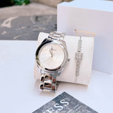 Guess Cubed Analog Silver Dial Silver Steel Strap Watch For Women - GW0606L1