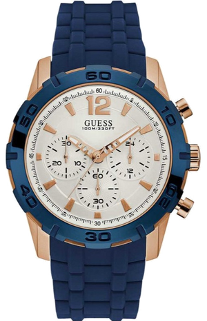  Shop Authentic Guess Caliber Chronograph White Dial Blue Silicone Strap Watch for Men - W0864G5 - Luxxuri