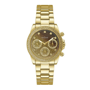 Guess Sol Chronograph Gold Dial Gold Steel Strap Watch For Women - GW0483L2
