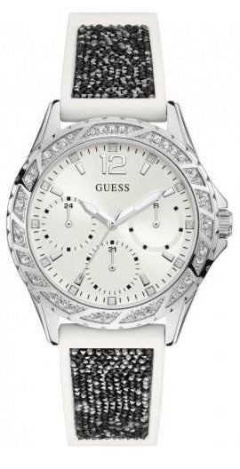  Shop Authentic Guess Swirl Quartz Silver Dial White Silicone Strap Watch for Women - W1096L1 - Luxxuri
