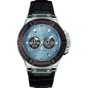  Shop Authentic Guess Rigor Analogue Quartz Blue Dial Brown Leather Strap Watch For Men - W0040G10 - Luxxuri