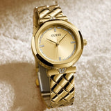  Shop Authentic Guess Rumour Quartz Gold Dial Gold Steel Strap Watch For Women - GW0613L2 - Luxxuri