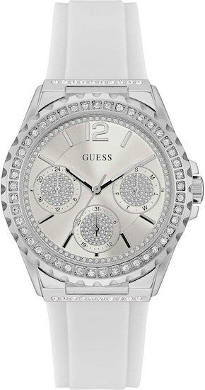  Shop Authentic Guess Starlight Multifunction Diamonds White Dial White Rubber Strap Watch for Women - W0846L8 - Luxxuri