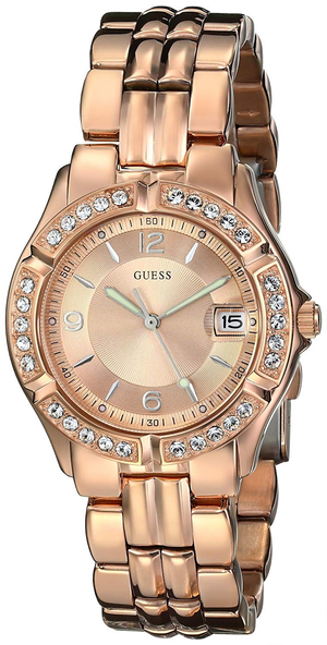  Shop Authentic Guess Crystal Diamonds Rose Gold Dial Rose Gold Steel Strap Watch For Women - W11069L1 - Luxxuri