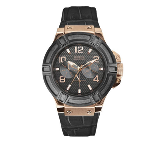  Shop Authentic Guess Rigor Analog Black Dial Black Leather Strap Watch For Men - W0040G5 - Luxxuri