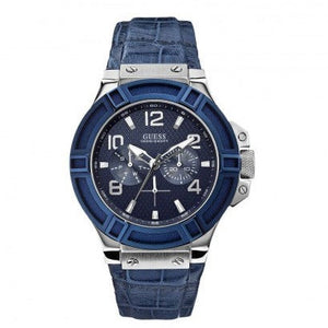  Shop Authentic Guess Rigor Multifunction Chronograph Blue Dial Blue Leather Strap Watch For Men - W0040G7 - Luxxuri