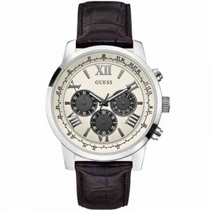  Shop Authentic Guess Chronograph Quartz White Dial Brown Leather Strap Watch For Men - W0380G1 - Luxxuri