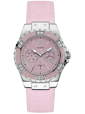  Shop Authentic Guess Limelight Quartz Diamonds Pink Dial Pink Denim Strap Watch For Women - W0775l15 - Luxxuri
